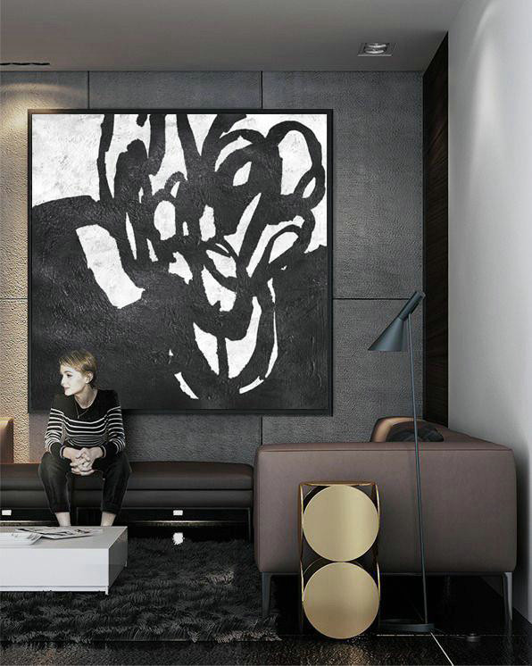 Original Art For Sale By Artist,Oversized Minimal Black And White Painting - Modern Painting Abstract